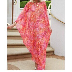AvA Ala Von Auersperg  Kaftan Moraine Crimson Glory rose print sheer poncho